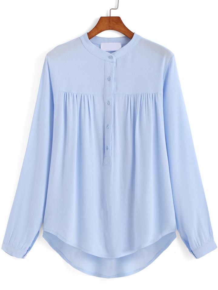 Romwe Dip Hem With Buttons Blouse