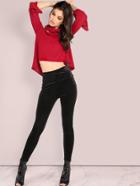 Romwe High Waisted Velvet Leggings Black