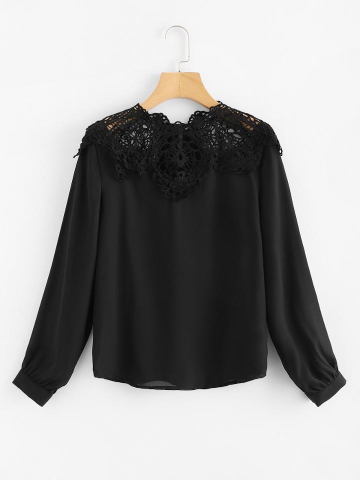 Romwe Crochet Panel Blouse