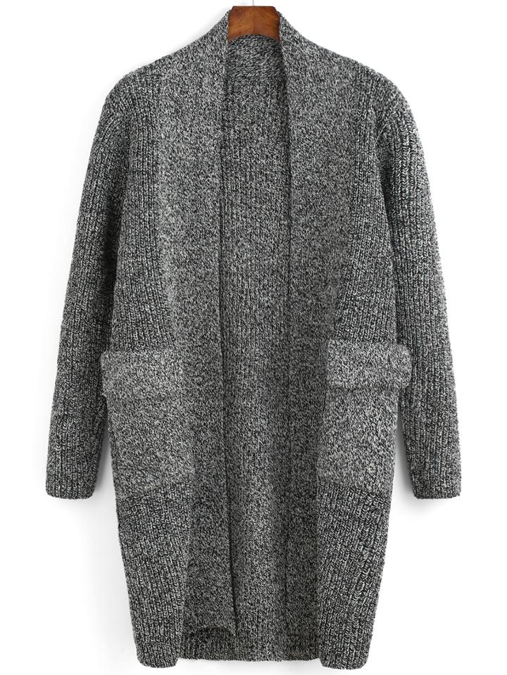 Romwe Pockets Long Grey Coat