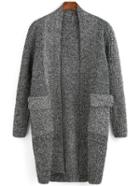 Romwe Pockets Long Grey Coat