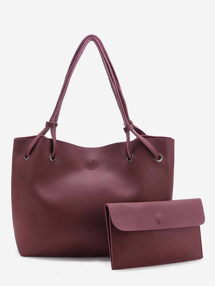 Romwe Pu Tote Bag With Foldover Clutch Bag