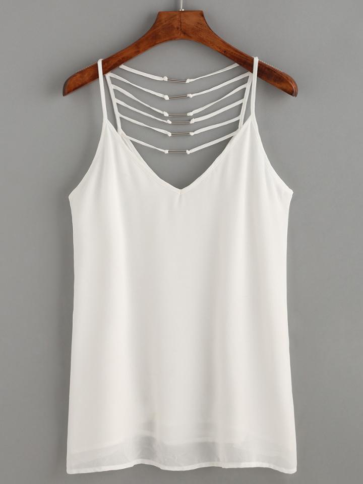 Romwe White Strappy Back Cami Top