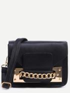 Romwe Black Chain Accent Buckled Flap Bag