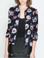 Romwe Long Sleeve Florals Zipper Jacket