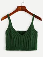 Romwe Green Ribbed Knit Crop Cami Top