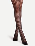 Romwe Black Mesh Hollow Out Vertical Stripe Pantyhose Stockings