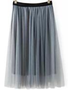 Romwe High Waist Mesh Pleated Grey Skirt