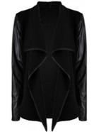 Romwe Black Waterfall Pu Leather Sleeve Coat