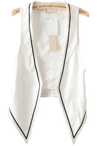 Romwe Sleeveless Contrast Trims White Vest