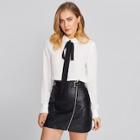 Romwe Tie Neck Peter Pan Collar Frilled Shirt