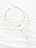 Romwe Crystal And Bar Multi-layer Chain Necklace