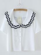 Romwe White Peter Pan Collar Buttons Blouse