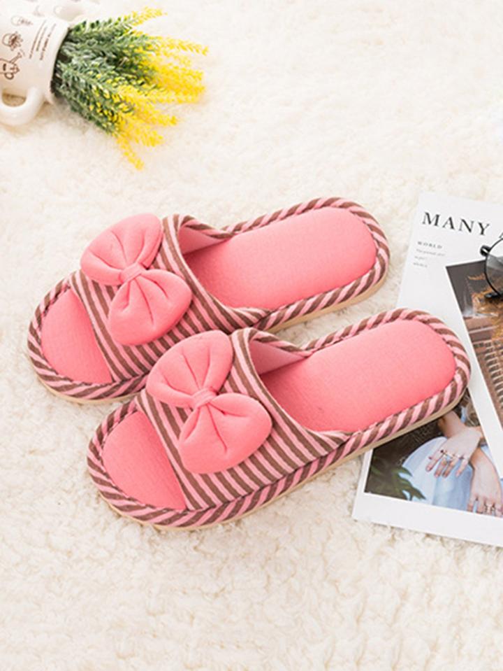 Romwe Bow Decor Striped Slippers