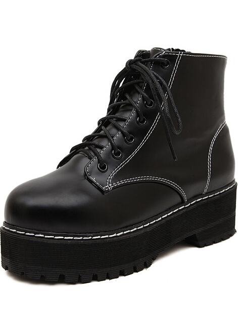 Romwe Black Lace Up Heavy-bottomed Pu Boots