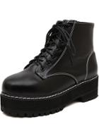 Romwe Black Lace Up Heavy-bottomed Pu Boots