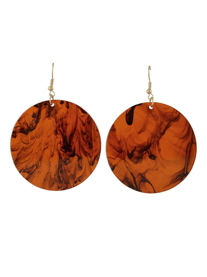 Romwe Brown Color Round Big Dangle Earrings
