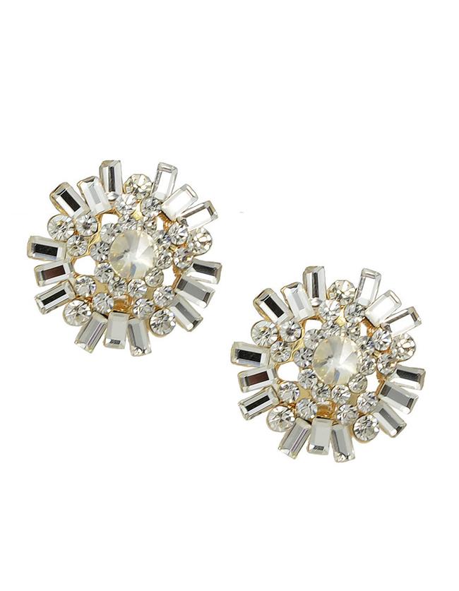 Romwe White Rhinestone Stud Earrings