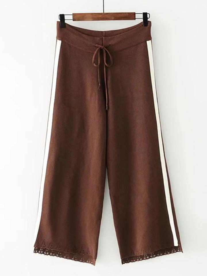 Romwe Contrast Tape Ripped Hem Palazzo Pants