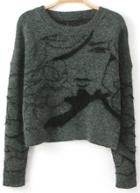 Romwe Beauty Print Green Sweater