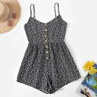 Romwe Ditsy Floral Button Front Cami Romper