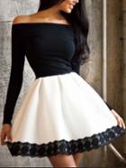 Romwe Off The Shoulder Contrast Lace Flare Dress