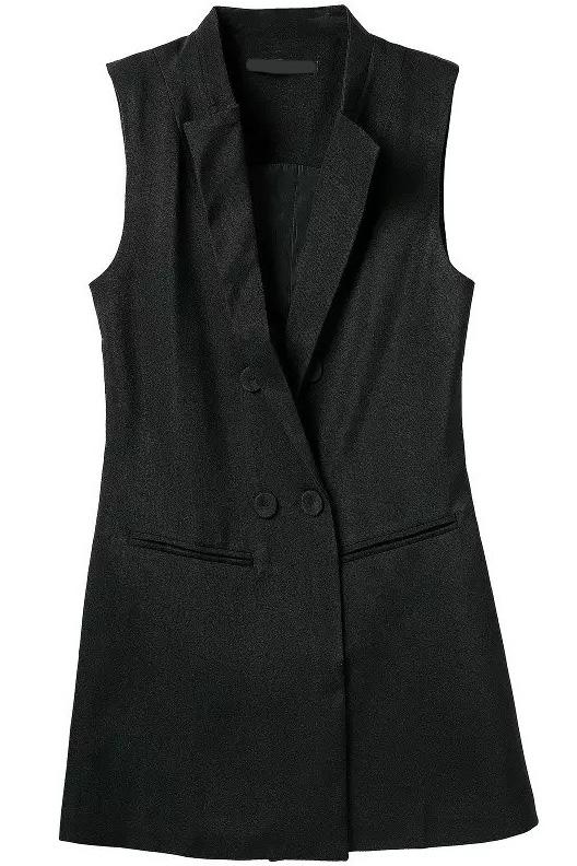 Romwe Lapel Double Breasted With Pocket Black Vest