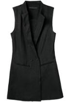 Romwe Lapel Double Breasted With Pocket Black Vest