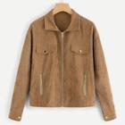 Romwe Solid Zip Up Corduroy Coat