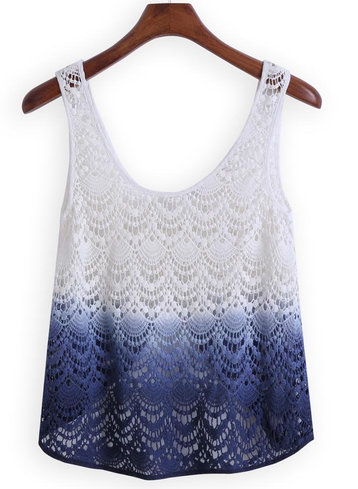 Romwe Ombre Hollow Lace Tank Top