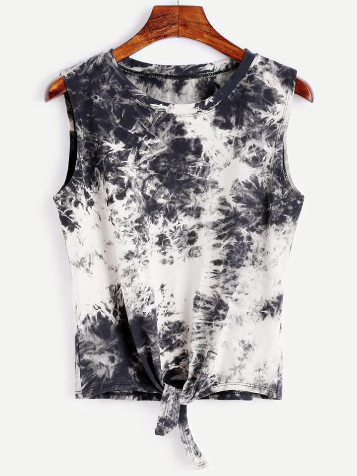 Romwe Tie Dye Knot Front Tank Top