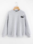 Romwe Cat Print Heather Knit Pullover