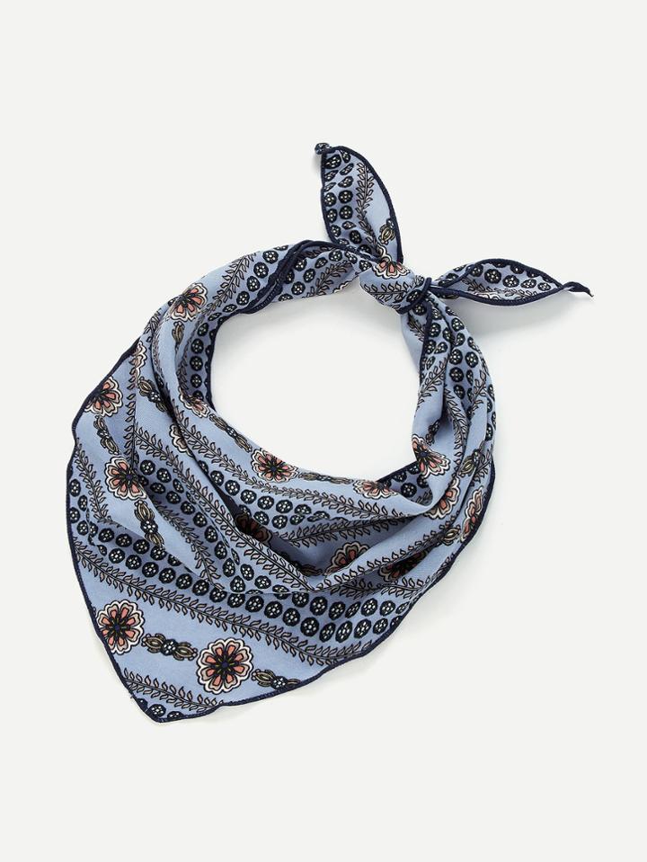 Romwe Flower & Chain Print Twilly Scarf