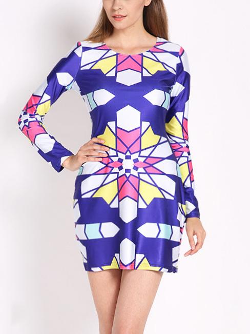 Romwe Geometric Print Patchwork Cut Out Sheath Dress