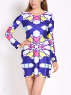 Romwe Geometric Print Patchwork Cut Out Sheath Dress
