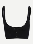 Romwe Buttoned Front Black Ribbed Knit Crop Cami Top