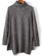 Romwe Dark Grey Turtleneck Side Slit High Low Sweater