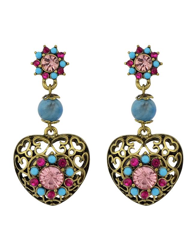 Romwe Gold Style Coorful Rhinestone Women Heart Earrings