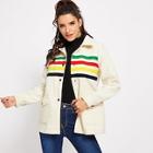 Romwe Contrast Tape Pocket Front Button Up Jacket