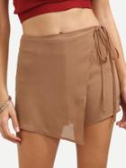 Romwe Khaki Asymmetric Wrap Shorts