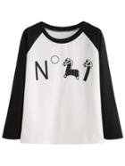 Romwe Black White Cartoon Print Slogan T-shirt