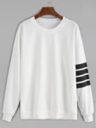 Romwe White Sleeve Striped Dropped Shoulder Seam Sweatshirt