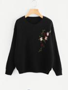 Romwe Flower Embroidered Vented Side Jumper
