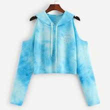 Romwe Tie Dye Cold-shoulder Drawstring Hoodie