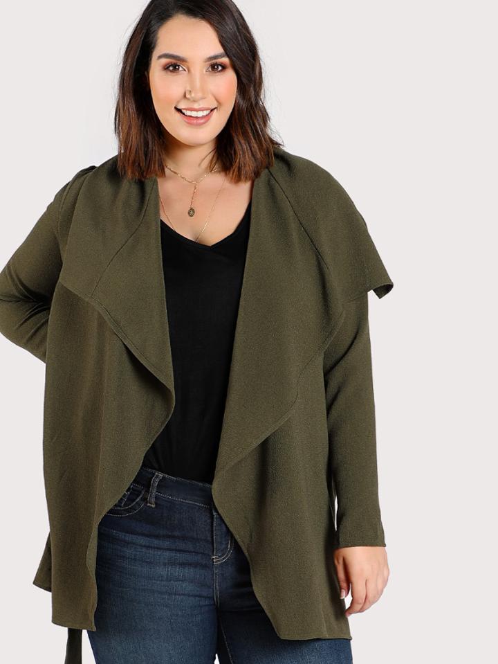 Romwe Waterfall Collar Belted Wrap Coat