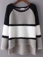 Romwe Colour-block Dip Hem Sweater