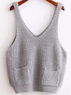 Romwe Grey Strap Knit Cami Top With Pocket