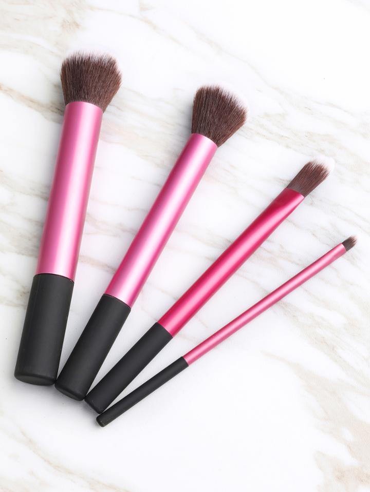 Romwe Black And Pink Makeup Brush Set 4pcs