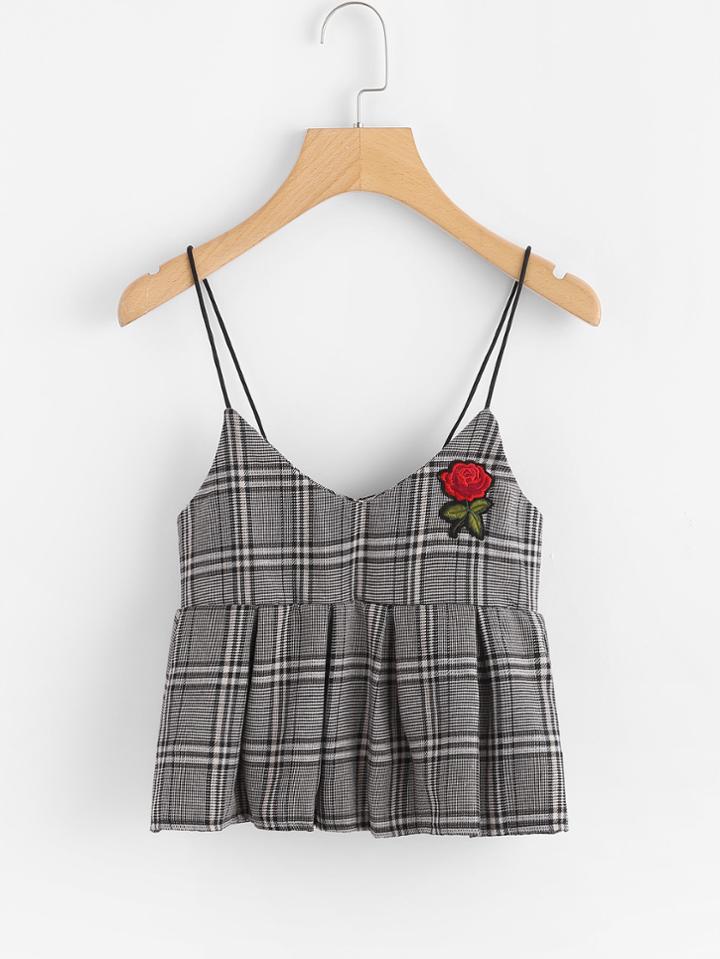 Romwe Wales Check Smock Cami Top