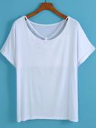 Romwe Peplum Collar Loose White T-shirt